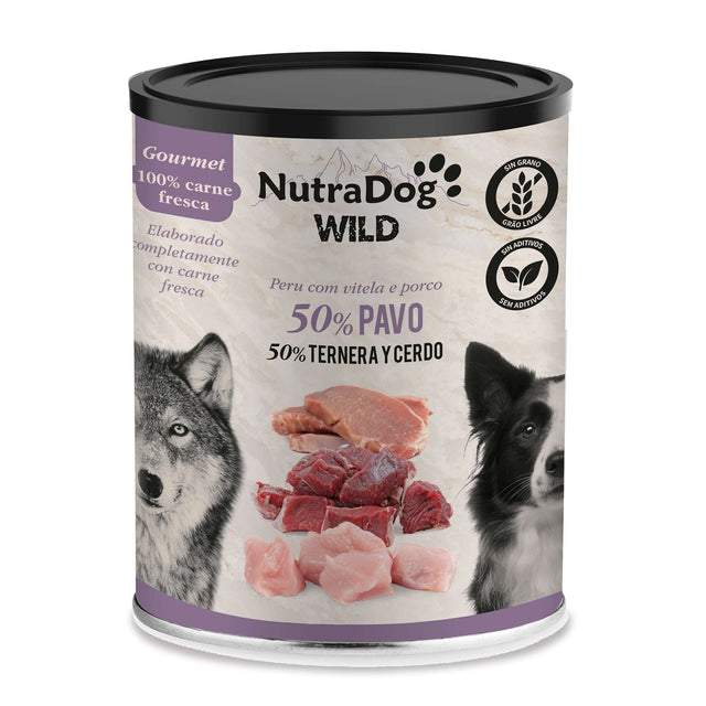 Lata de 400g de pavo, ternera y cerdo para perros NutraDog WILD Gourmet