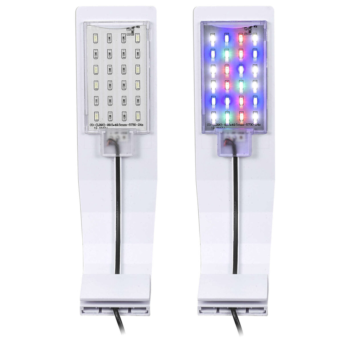 Vista de los leds de la lámpara Aqualed Génesis Curva de luz RGB y blanca en color blanco.