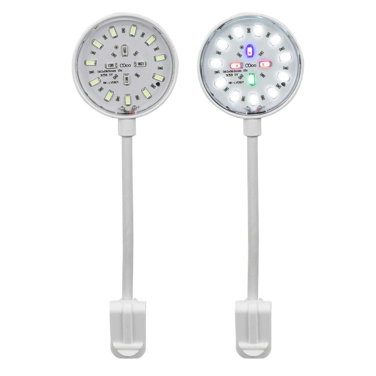 Vista de los leds de la Lámpara Aqualed Génesis Round luz RGB y blanca en color blanco.