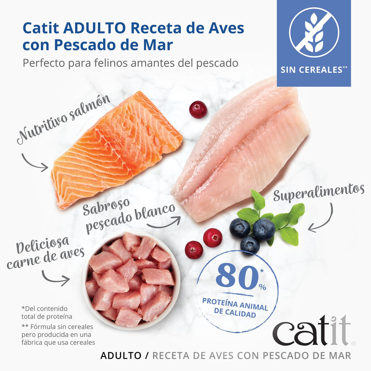 Pienso para gatos con estómago sensible Catit Recipes - Receta de Aves con Pescado de Mar para ADULTO