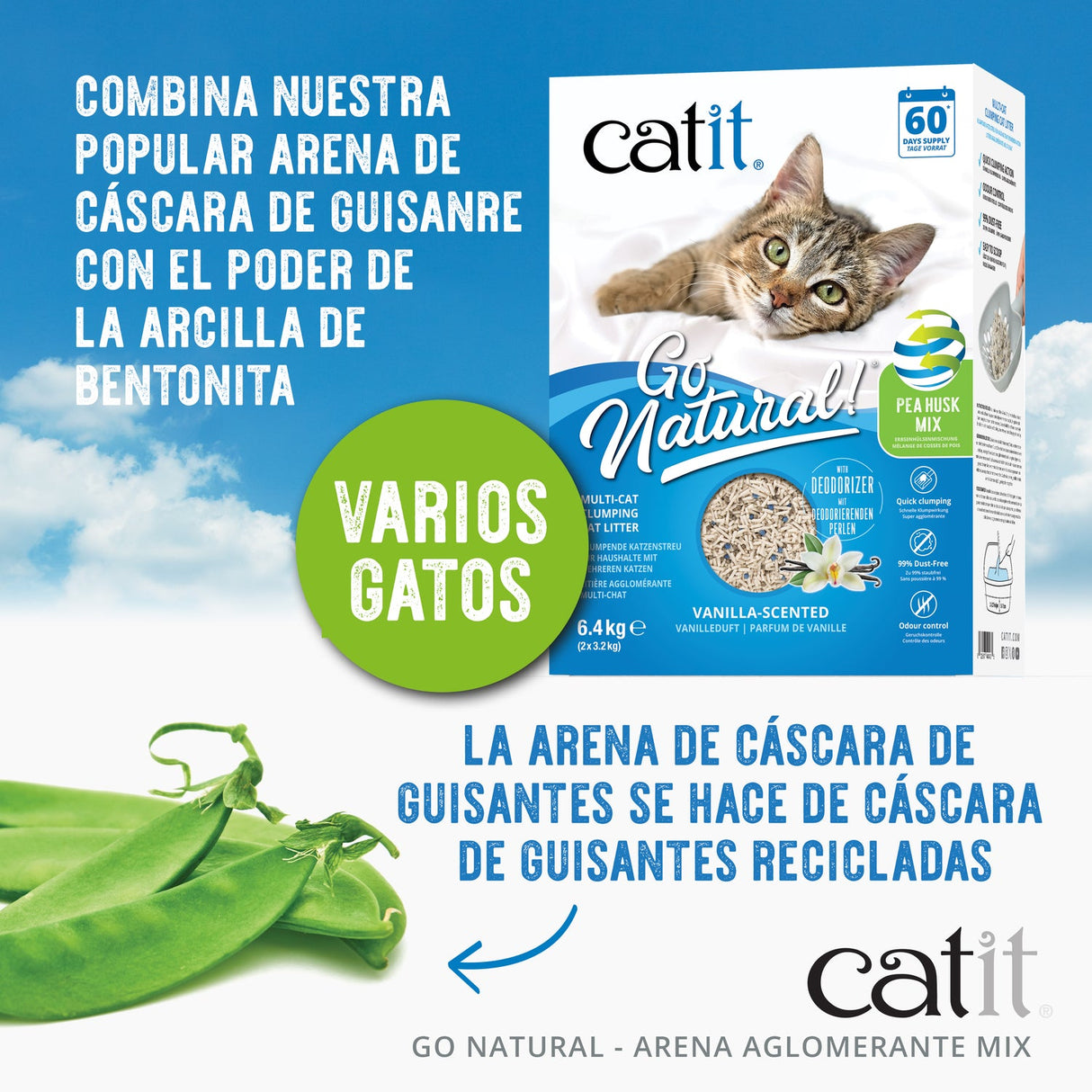 Arena Aglomerante Mix para Muchos Gatos Catit Go Natural